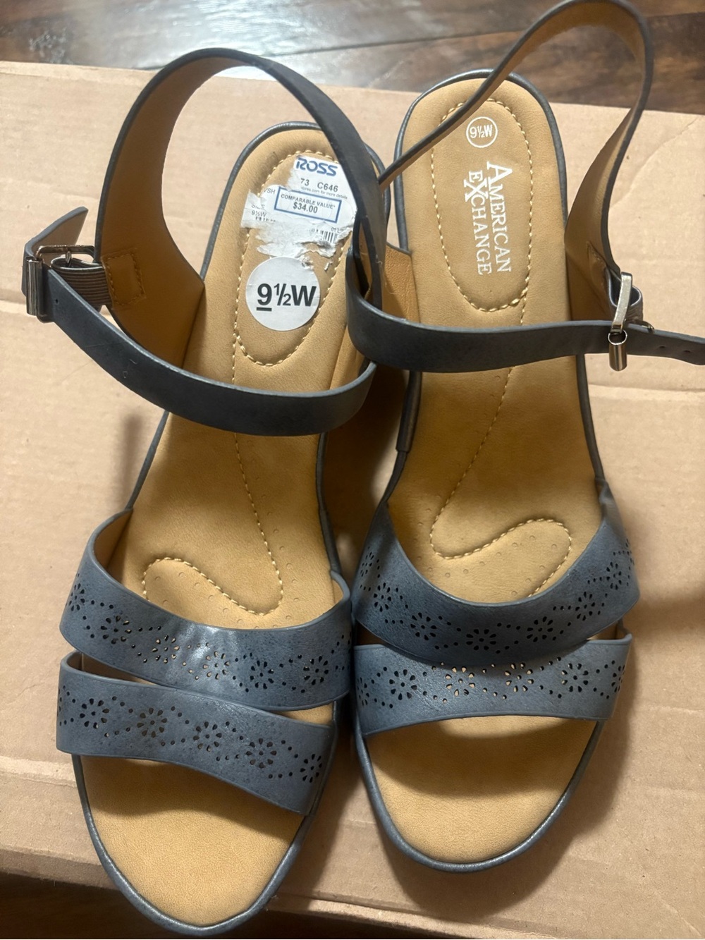 American Exchange Women's Slate Gray Laser-Cut Slingback Sandals